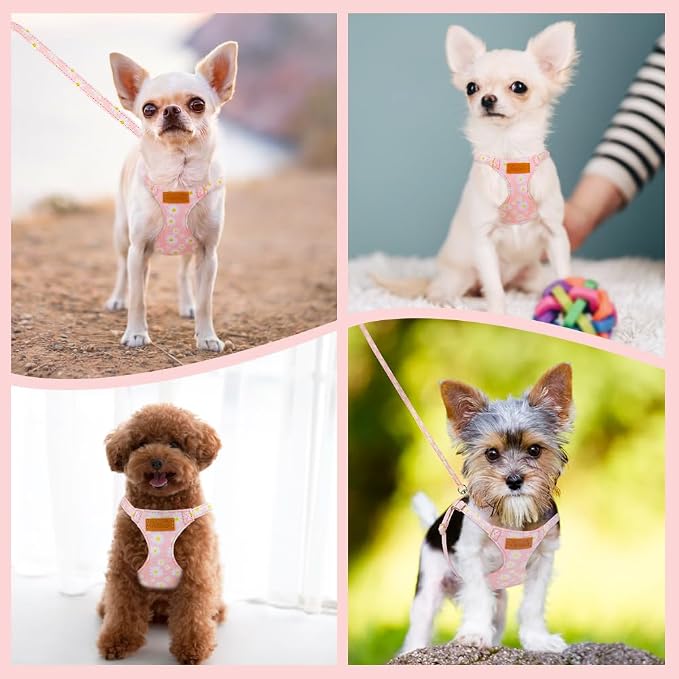 SlowTon No Pull Dog Harness with Leash for Small Medium Dogs, Pink XS | Floral Pattern, Step-in, Lightweight, Easy Put On and Off, No Choke, Soft Cotton and Suede for Daily Walking - Image 7