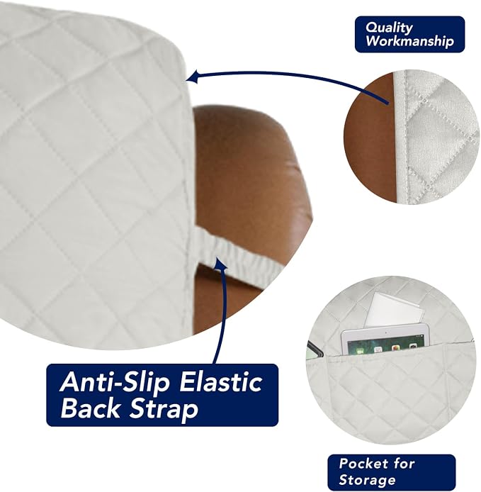 PureFit Reversible Recliner Chair Covers Couch Covers for Dogs, 28 in | Ivory/Ivory, Water Resistant Couch Protector, Washable Pet Couch Cover with Non Slip and Elastic Straps For Kids - Image 3