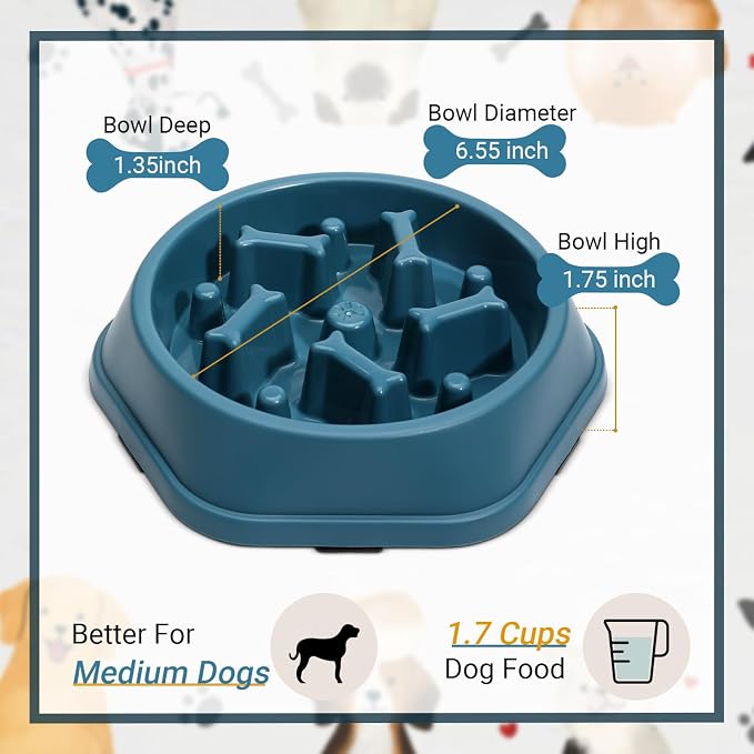 ASEVAT 2 Pack Slow Feeder Dog Bowls, Anti-Choking Puzzle Dog Food Bowls for Slower Eating, Personalized Dog Bowls for Medium Dogs and Cats, Prevents Overeating, Puppy Training (Blue+Yellow) - Image 2