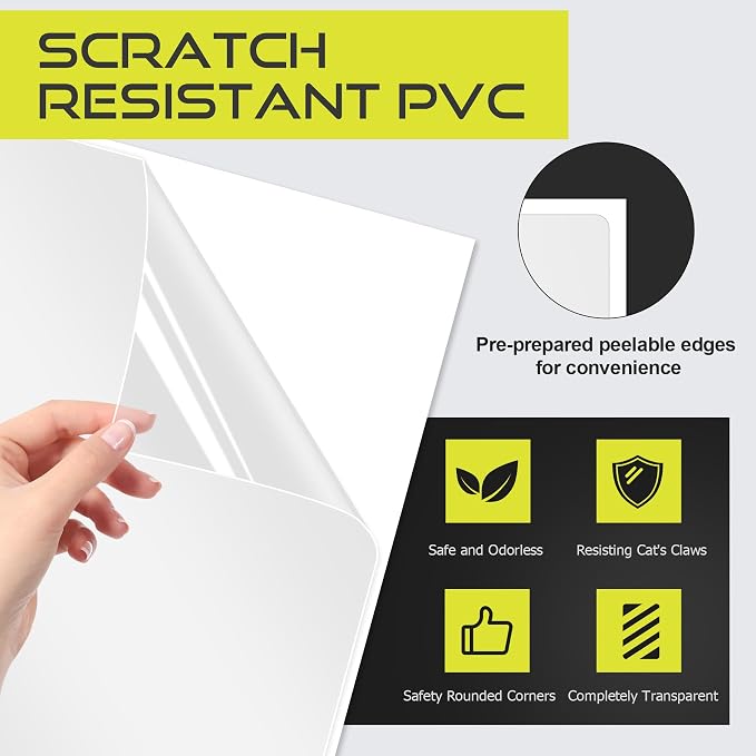 Anti Cat Scratch Furniture Protector, 10-Pack Couch Protector from Cat Claws for Sofa Corners, Walls & Doors – Heavy-Duty, Easy-to-Apply Shields with 50 Twist Pins(Clear - Image 3