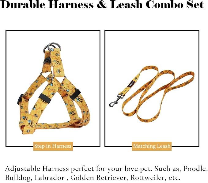 Dog Harness Leash Set Adjustable Heavy Duty No Pull Halter Harnesses for Small Medium Large Breed Dogs Back Clip Anti-Twist Perfect for Walking (L(23"-32" Chest Girth), Yellow Bee) - Image 4