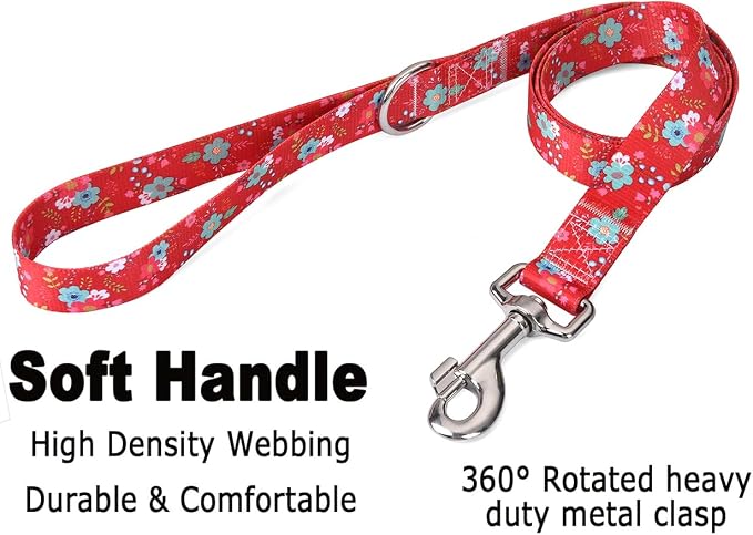 Mihqy Dog Collar and Leash Set, for Small Dogs, Red Floral Set,S | with Floral Patterns, Adjustable for Small Medium Large Dogs, Comfortable for Walks and Outdoor Hikes - Image 4
