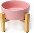 Elevated Ceramic Cat Bowl - Cat Food Bowl with Bamboo Stand - Raised Dog Dish for Puppies - Anti Vomiting, Stress Free - 13.5 oz / 400 ml - Pink by HCHLQLZ