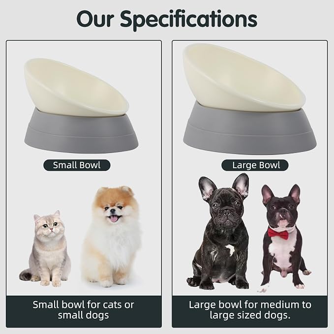 Bulldog Bowl Anti-Slip Dog Cat Dish Detachable Rubber Dog Bowl Pet Sterile Tilted Pet Feeder Slope Base (Grey, 2 Cup (Small/Medium Dog)) - Image 8