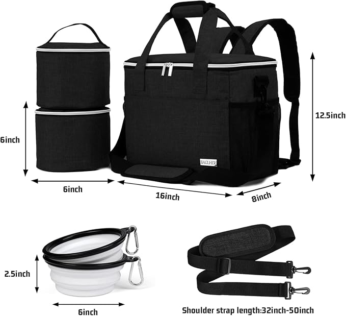 BAGLHER Dog Travel Bag Backpack Pet Supplies Backpack Pet Accessories Storage Bag 5-Piece Set With Shoulder Strap 2 Lined Pet Food Containers 2 Foldable Feeding Bowls Essential Kit for Pet travel - Image 6