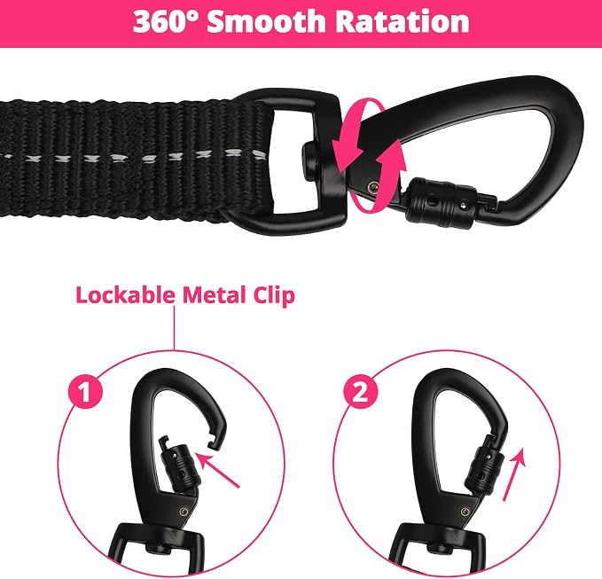 Long Dog Leash 10 FT: Heavy Duty Rope Leashes for Dogs Training with Swivel Lockable Hook Reflective Threads Bungee and Padded Handle - Dog Lead for Large Small Medium Dogs Outside Walking Hiking Red - Image 5