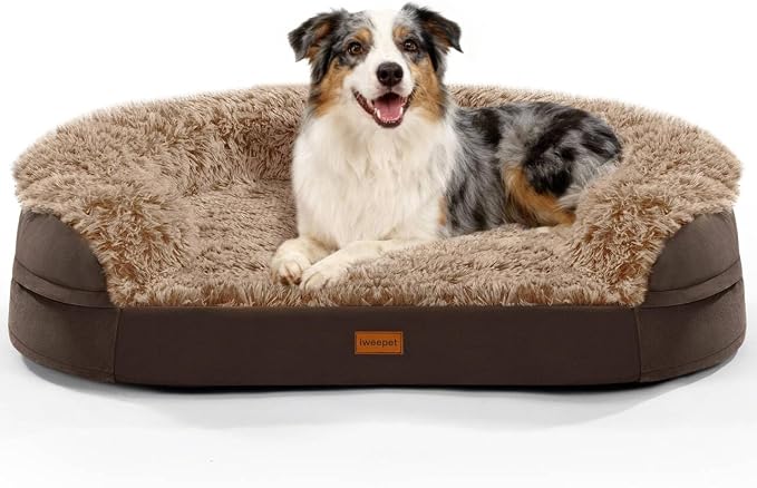 iweepet Fluffy Orthopedic Dog Beds for Large & Extra Large Dogs, 41" Calming Dog Sofa Bed with Supportive 28D Egg-Crate Foam, Removable Washable Cover, Waterproof Lining, for Puppy,Senior,Sick by iweepet