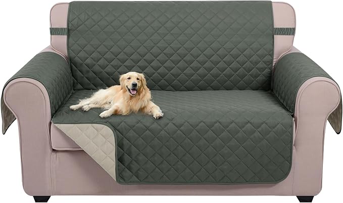 U-NICE HOME Loveseat Sofa Cover for 2 Cushion Couch, Grey/Beige | 45''Loveseat Cover Washable, Pet Friendly, Elastic Straps, Water Repellent, Furniture Protector for 2 Cushion by U-NICEHOME