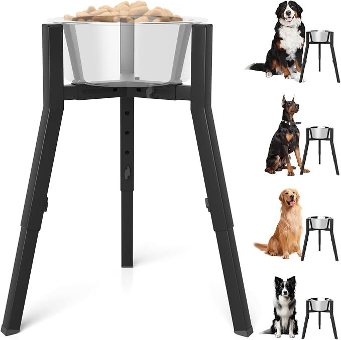 Elevated Dog Bowl Stand for Large Dogs, Adjustable Height & Width,Single Raised Dog Food Water Holder,Bowl Not Included by TIDANT