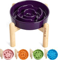 LE TAUCI Ceramic Slow Feed Dog Bowls, Elevated for Small Breeds, Anti-Gulping, Non-Slip, 6 inch, Purple by LETAUCI