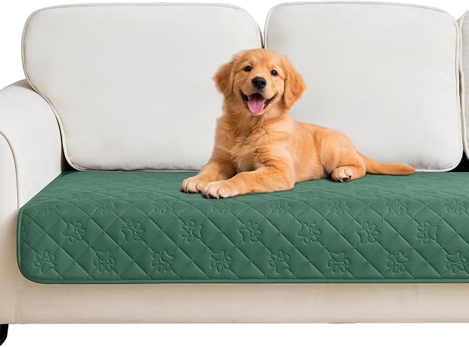 PAWFINITY Waterproof Couch Covers for Dogs, Pet Blanket for Sofa Washable | Paw Print Quilted, Hair Resistant, Anti Cat Scratch, Pee Proof Furniture Protector for 3 Seat Sofa and Bed, 30x70 Inch, Green by Pawfinity