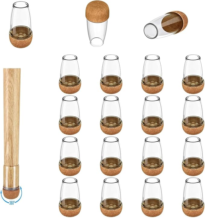 16 Pack Chair Leg Floor Protectors for Hardwood Floors, Round Rubber Furniture Sliders, 360°Felt Pad Bottom Wrapped Thickening Silicone Furniture Legs Caps Covers(Round,Clear-Brown-S) by Yarehand
