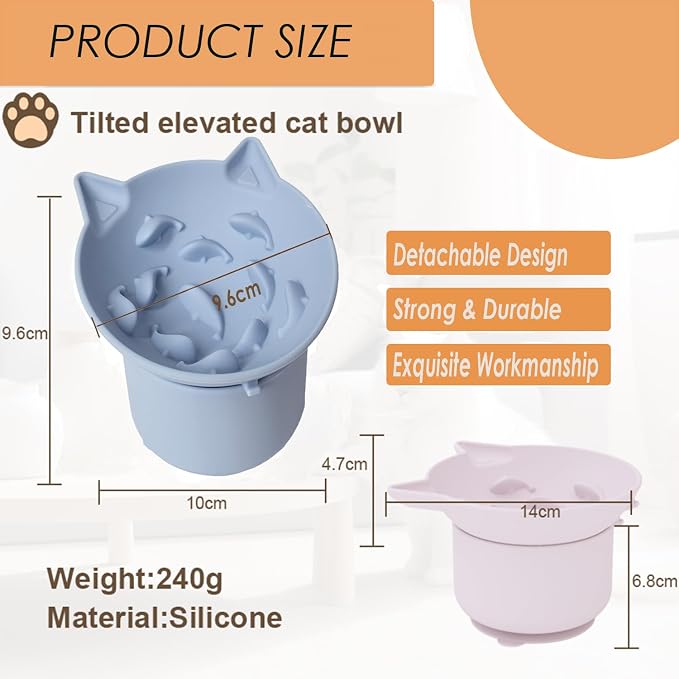 Elevated Cat Bowl, Silicone Pet Bowls for Food and Water, Wide Shallow Kitten Food Dish, Whisker Fatigue, Lead & Cadmium Free, Great Height for Cat (Sky Blue) - Image 2