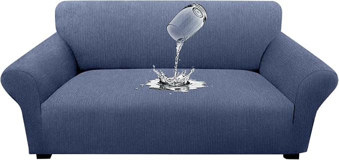 Waterproof Stretch Spandex Loveseat Couch Cover - Non-Slip Soft Sofa Slipcover with Elastic Bottom, Washable Leakproof Furniture Protector for Kids, Pets, Dogs & Cats (Loveseat, Blue Gray) by Unknown