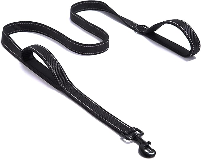Solmoony 6FT Black Strong Dog Leash with 2 Padded Handles, Traffic Handle Extra Control, Double-Sided Reflective Walking Lead for Small Medium and Large Dogs(Black, 6FT) by SOLMOONY