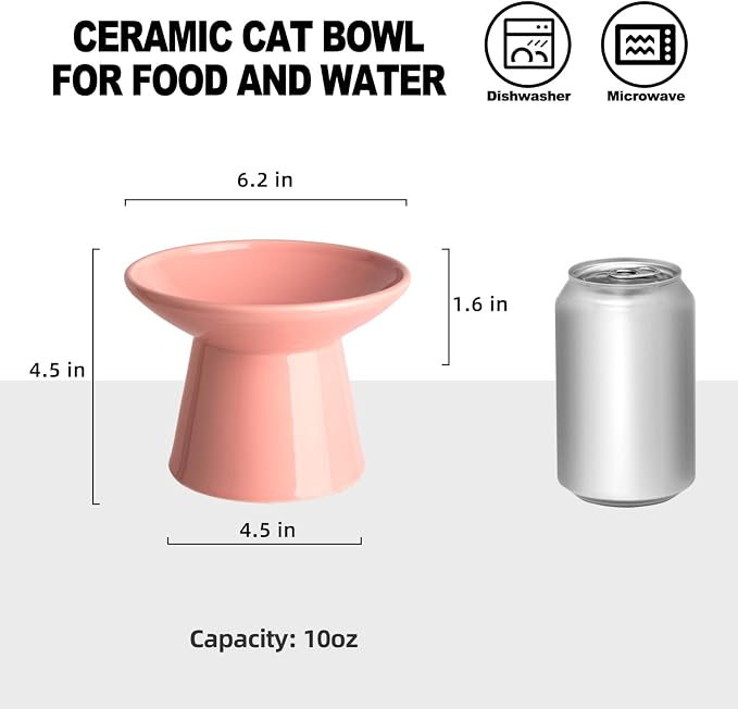 Ceramic Elevated Cat Bowls - 6.2 Inch Extra Wide Raised Cat Food and Water Bowl Set for Indoor Cats, Whisker-Friendly Ceramic Cat Dish for Elder Big Cats & Small Dogs,Pink,4 Pack - Image 2