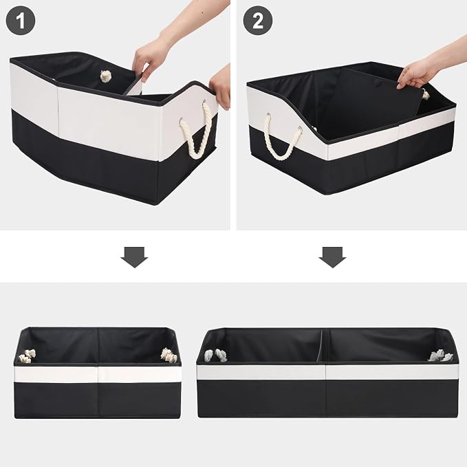 Large Dog Toy Basket with Handle, Foldable Dog Toy Box for Living Room Area , 20" Basket for Dog's Supplies, Organizer and Storage with Hard Board, Anti-Slip for Pet Toys (Black, Medium 20"×15") - Image 7