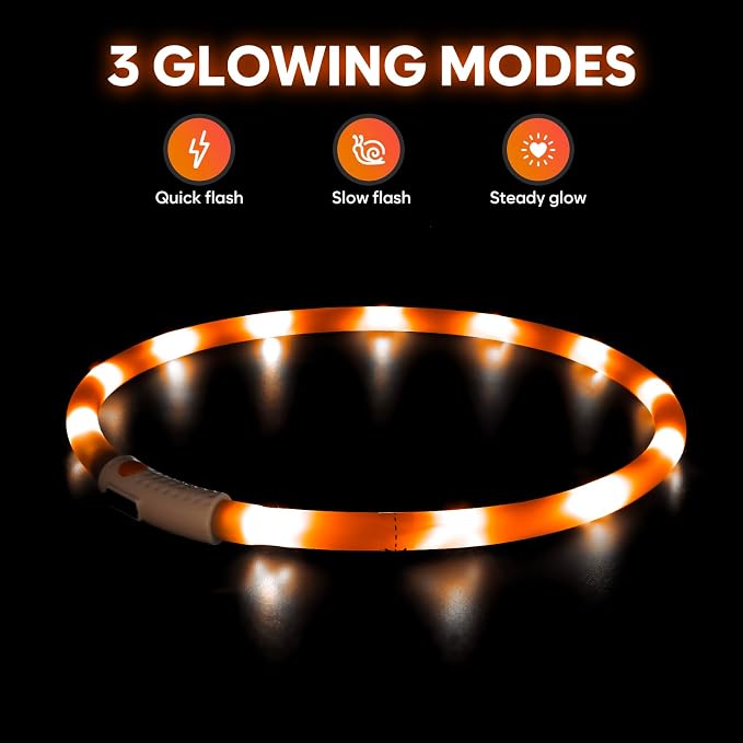 HIGO LED Dog Collar, Rechargeable Light Up Dog Collars, Lightweight Silicone Pet Safety Collar Lights for Night Walking (Orange-Silicone) - Image 2
