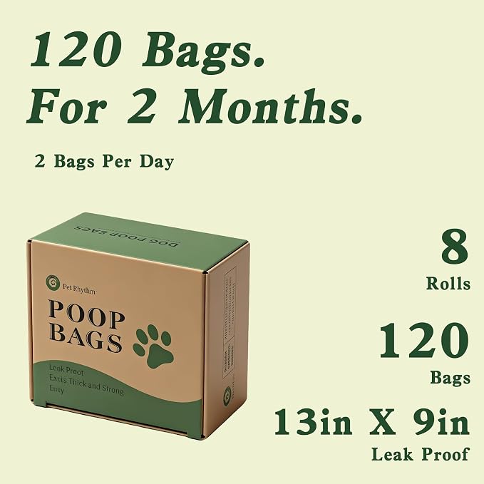 Dog Poop Bags rolls with Dispenser,120 pack Plant-Based Material | Dog Waste Bags Extra Thick Leak-Proof , Lavender-Scented Dog Poop Bags, 13x9 Inch for Bags for Dogs Walking and Cat Litter - Image 8