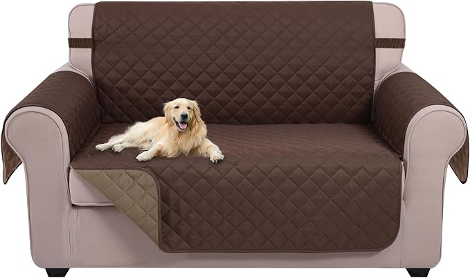 U-NICE HOME Loveseat Sofa Cover for 2 Cushion Couch, Chocolate/Taupe | 45''Loveseat Cover Washable, Pet Friendly, Elastic Straps, Water Repellent, Furniture Protector for 2 Cushion by U-NICEHOME