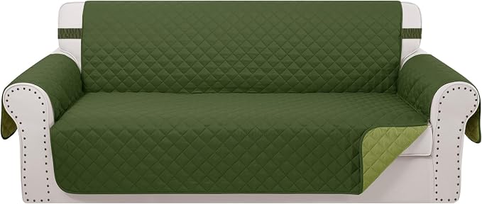 Reversible Oversized Sofa Covers, XL Sofa, Huntergreen/Sage | Couch Cover Furniture Protector for Dogs Elastic Straps Water Repellent Furniture for 4 Cushion Couch by LuxshareHome