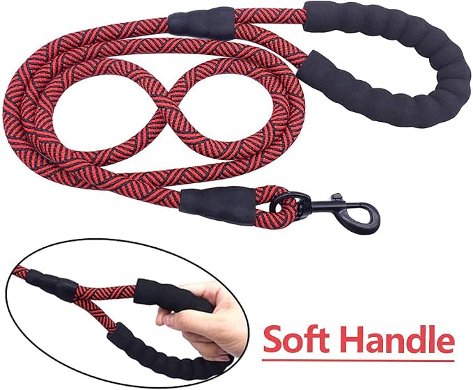 MayPaw Heavy Duty Rope Dog Leash, 3/4/6/7/8/10/12/15/20/30 FT Nylon Pet Leash, Soft Padded Handle Thick Lead Leashes for Large Medium Dogs (red Black, 1/2" * 10') - Image 4