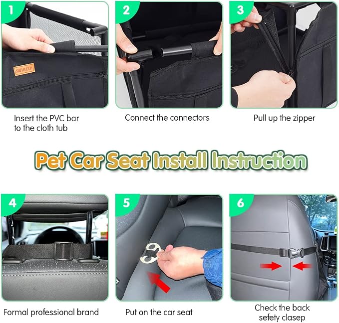 Dog Car Seat Puppy Portable Pet Booster Car Seat with Clip-On Safety Leash and Stable Fram, Anti-Collapse,Perfect for Small Pets - Image 2