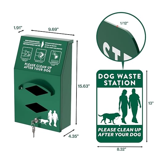 POCHAR Aluminum Outdoor Dog Bag Dispenser with Pick Up Sign for Pet Waste | Rust-Proof Wall-Mounted Poop Bag Dispenser for Dog Waste, Includes Lock & Mounting Hardware - Image 5
