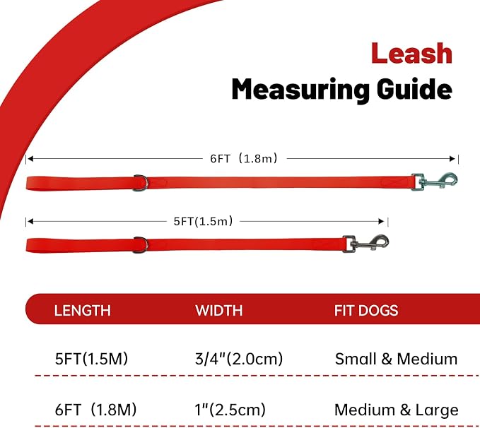 Waterproof Dog Leash, 5/6 FT Durable Odor-Proof Dog Leashes with Strong Metal Hooks Fits Small Medium or Large Dogs (Red, 6FT - 1 inch Width) - Image 4