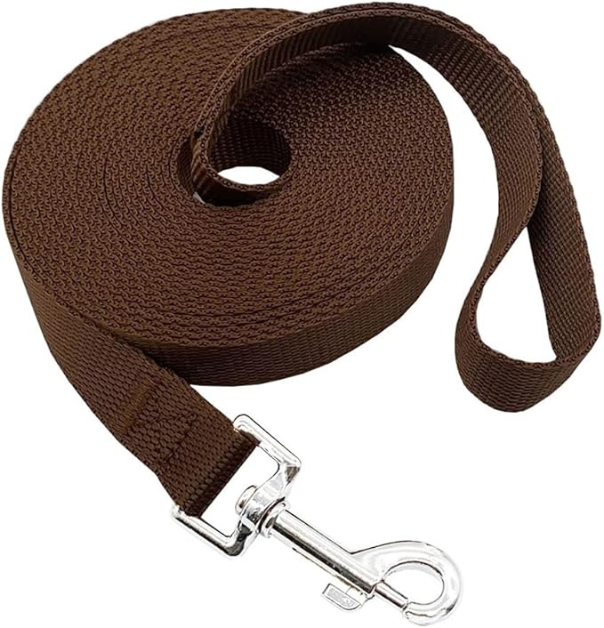 Nylon Training Dog Leash for Small Medium Large Dogs, 15ft 20ft 30ft 50ft Long Leash Dog/Puppy Lead for Obedience Recall Training, Camping (1" x 50ft, Brown) by MANDAO