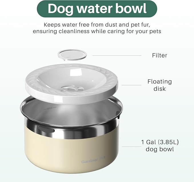 Gardner Pet Slow Water Bowl for Dogs – No Spill, Anti-Splash Floating Plate Design, Slows Drinking to Reduce Mess, Keeps Water Clean & Floors Dry, 3.8L(White) - Image 4