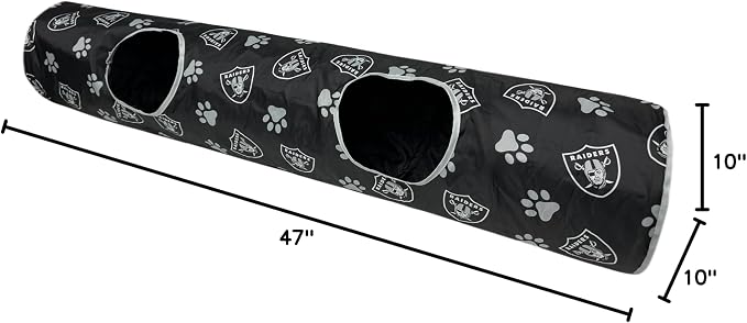 NFL Las Vegas Raiders Cat Tunnel Tube Toy with Plush Football Catnip and Feathers Collapsible Tunnel for Cats to Play, Peek and Hide, Sporty & Fun Cat Tunnel Toy with Team Logo All-Over Design! - Image 5