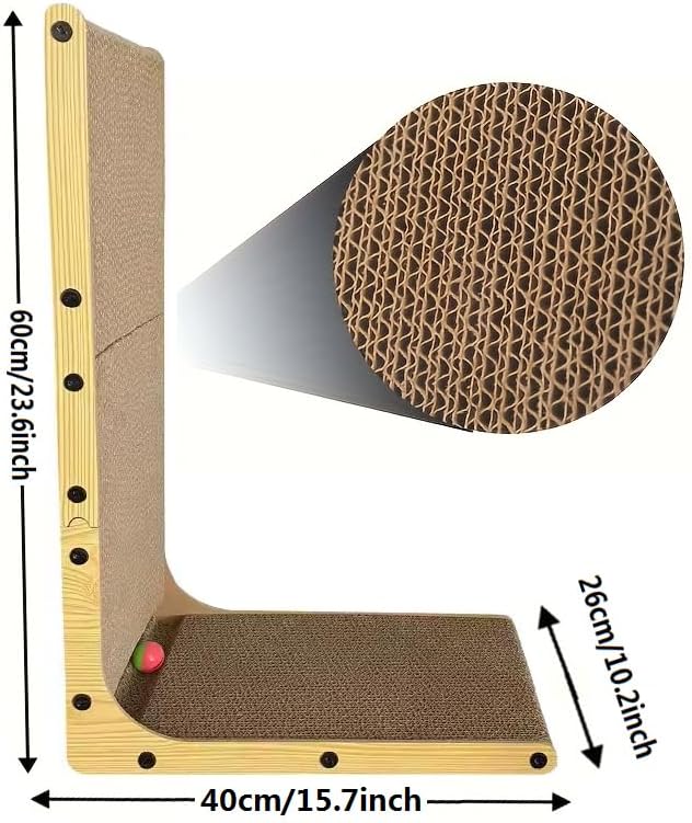 L Shape Cat Scratcher, 23.6 Inch Large Vertical Scratching Board Wall Mounted, Durable Cardboard Scratch Pad with Ball Toy - Protects Furniture for Indoor Cats (23.6in) - Image 3