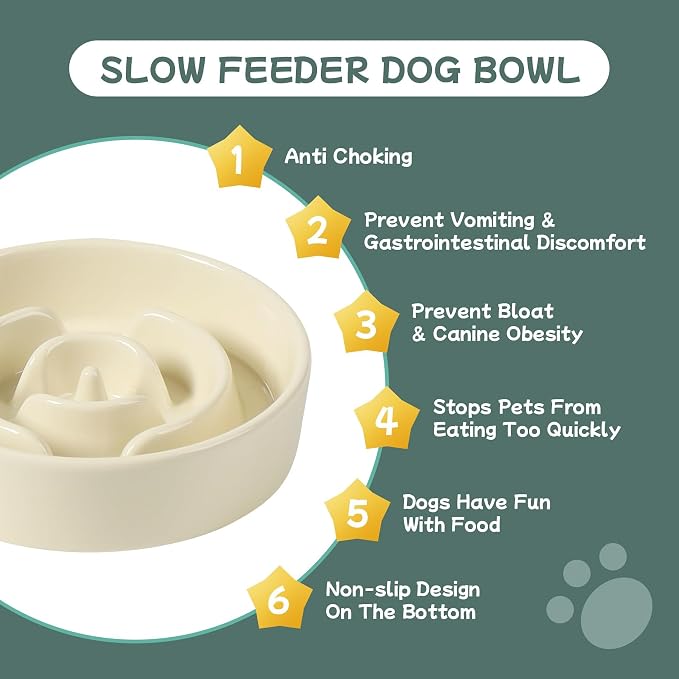 Havniva Elevated Slow Feeder Dog Bowls, Ceramic Dog Bowl Slow Feeder | 0.9 Cups Raised Slow Feeding Bowl for Small Breed, Puzzle Dog Food Bowl with Wooden Stand, Non-Slip, Anti-Choking - Image 6