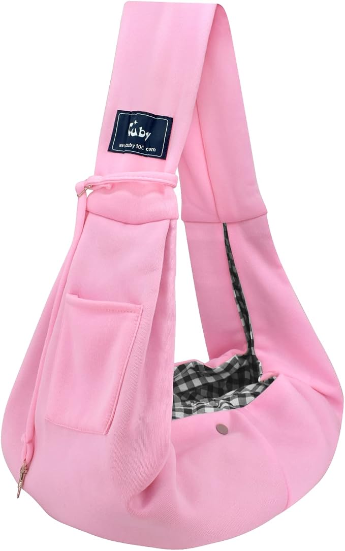 CUBY Dog and Cat Sling Carrier - Hands Free Reversible Pet Papoose Bag - Soft Pouch and Tote Design - Suitable for Puppy, Small Dogs Cats Outdoor (Pink, Unadjustable Strap) by CUBY
