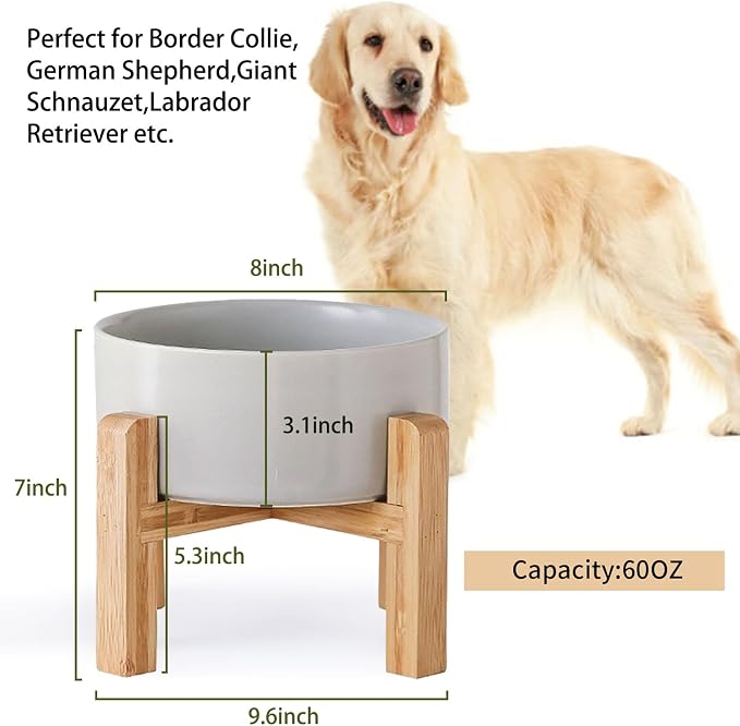Petygooing Grey Elevated/Raised Ceramic Dog Bowl for Medium and Large Breeds, Dog Food Water Dish with Stand,Pet Feeding Bowl with Anti Slip Rubber Large Dogs(1800ml 7.6 Cups) - Image 3