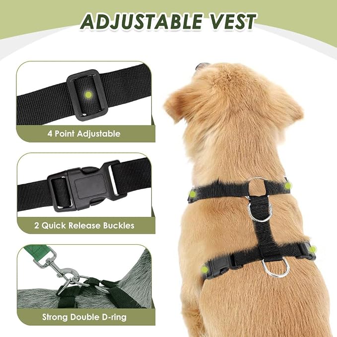 Lukovee Dog Car Harness Seat Belt, Harness & Seatbelt with 2 in 1 Buckle | Adjustable Soft Breathable Mesh Harness, Reflective Elastic Reflective Tether, for Small Medium Large Dogs Pets (Green, L) - Image 4