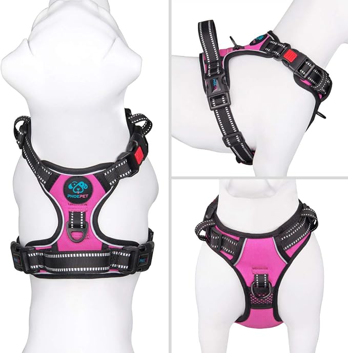 No Pull Dog Harnesses for Small Dogs Reflective Adjustable | Front Clip Vest with Handle 2 Metal Rings 3 Buckles [Easy to Put on & Take off](XS, Pink) - Image 2