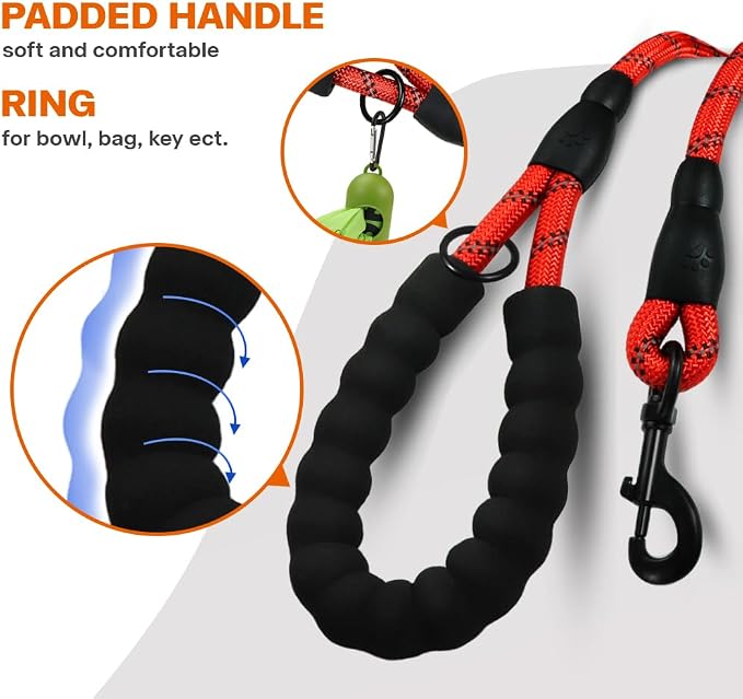 Taglory Rope Dog Leash for Small Medium Dogs, 6 FT Padded Handle, Red | Made of Climbing Rope, Reflective for Night Walks and Training, Comfortable Grip, Anti-tangle Swivel Clip, 3/8 inch - Image 4
