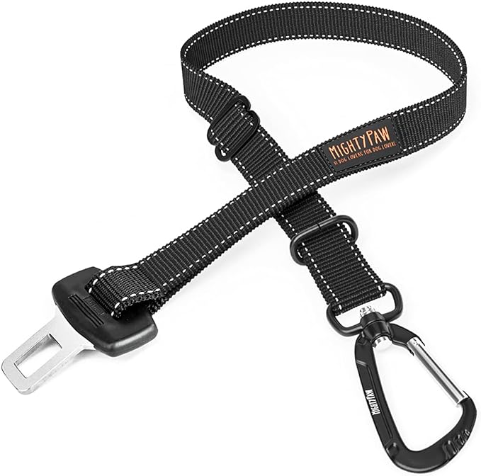 Mighty Paw Dog Seat Belt for Car, Heavy-Duty Aviation Aluminum Carabiner | 850 Lbs Force Rated, Nylon Webbing, Swivel Clip, 16-26 In Adjustable by MightyPaw