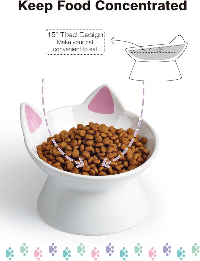 ABRUTY Cat Food Bowl, 5 OZ Ceramic Elevated Kitten Water Bowl, 15° Tilted Raised Pet Feeder, Anti Vomiting and Whisker Friendly Dishes for Fat Faced, Cat, Kitten, Small Dog - Image 7