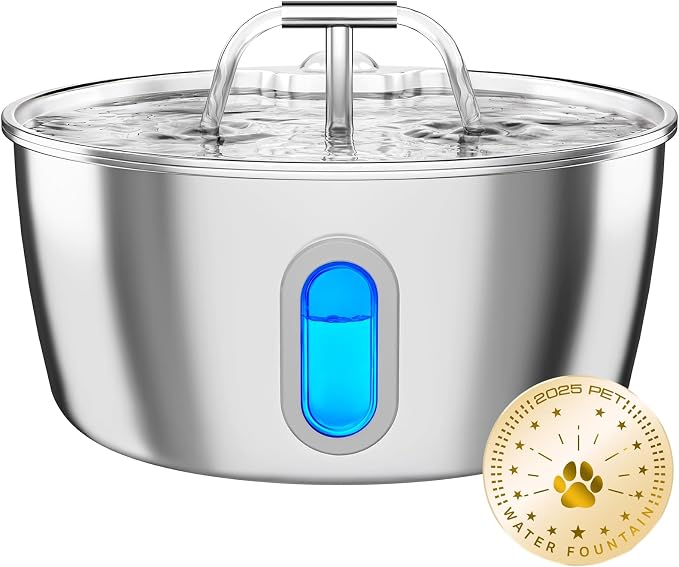 Stainless Steel Cat Water Fountain - 3.2L/108oz Cat Fountain for Drinking | Quiet Pet Water Fountain for Cats Indoor - Automatic Pet Water Bowl Dispenser - for Kitty & Small Dog by DIANU