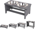 HTB Elevated Dog Bowl Stand with 2 Stainless Steel Bowls-7" H Medium Grey | Raised Dog Bowl Stand, 7"tall, 29 Oz Bowls, for Medium Sized Dogs, Pet-safe, Solid Bamboo by HTB