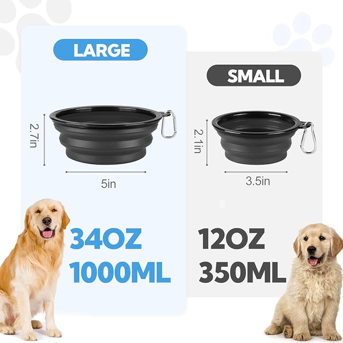 Collapsible Dog Bowl Large 34oz, Travel Dog Water Bowl Portable | 2 Pack, 2 Carabiner Clips, Silicone Travel Dog Bowl Foldable, Feeding Watering Dish Bowl, for Parking, Walking, Camping - Image 3