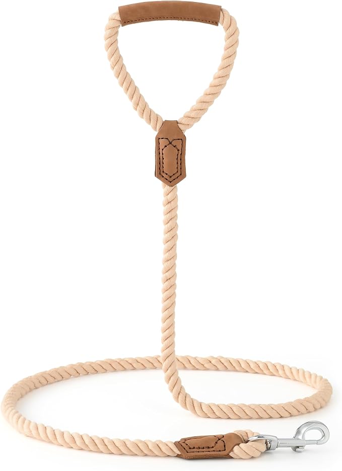 Mile High Life Dog Leash Braided Cotton Rope w/Leather-Wrapped Ends/Handle | Rust-proof 360° swivel clasp, Heavy-duty for medium/large dogs. Great for weddings, daily walks (4 FT, 1/2", Light Brown) - Image 7