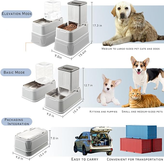 Elevated Dog Bowls Set, 1 Gallon Automatic Gravity Food Feeder & Water Dispenser with Stainless Steel Bowls, Adjustable Elevated Feeder for Small Medium Large Dogs, Anti-Choking & Neck Protection - Image 6