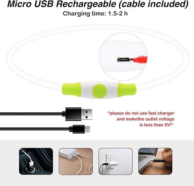 Light Up Dog Collar, USB Rechargeable, LED, Green | Cuttable TPU, Waterproof, Night Walking, Night Safety, Glow in the Dark, Small Medium Large Dogs, Camping, Outdoor - Image 4
