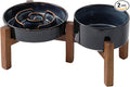 Havniva Raised Slow Feeder Dog Bowls, Elevated Dog Bowls Slow Feeder Set | 1.2 Cups Ceramic Dog Bowl Elevated with Acacia Wood Stand, Raised Dog Food Bowl, Puzzle Slow Feeder for Small Dogs, Non-Slip by Havniva