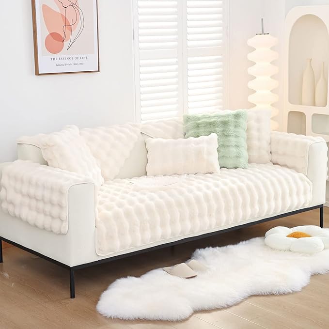 Faux Fur Couch Covers for Sofa Thick Fuzzy Sofa Covers for Dogs | Soft Warm Couch Cover Shaggy Fuzzy Sectional Sofa Cover Non-Slip Plush Sofa Slipcover Furniture Protector - Image 4