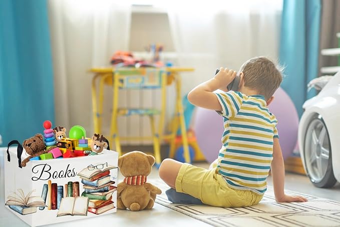 Sanjiaofeng Rectangular Kids Basket Book Storage Bins,Boys and Girls Storage Basket with Handles.Clothers,Toys,Books,Kid's Gifts Bins. (Book) - Image 4